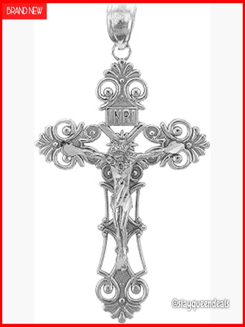 925 Sterling Silver Floral Cross Crucifix Pendant Necklace